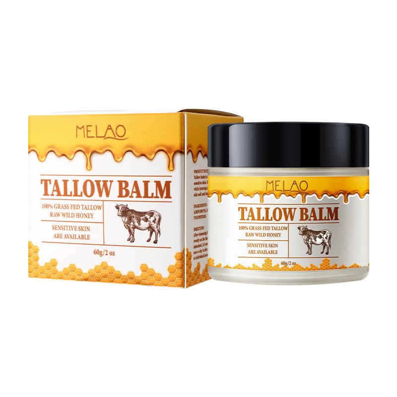 KASTWAVE Tallow and Honey Balm for Skin Care - Grass-Fed Beef Tallow & Raw Wild Honey Blend - All Natural Moisturizing Body Oil (2 oz)