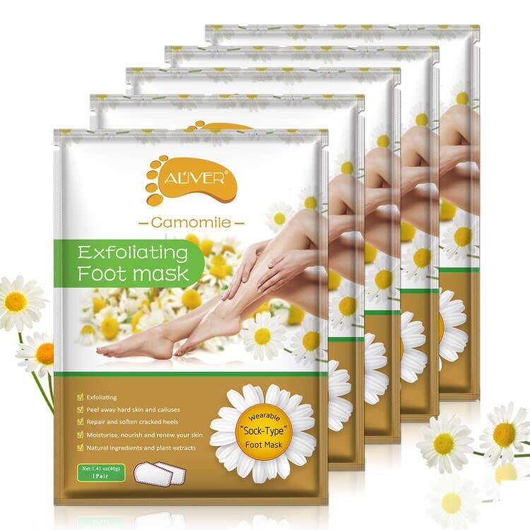 ALIVER Foot Peel Mask 5 Packs, Exfoliating Foot Mask for Soft Baby Feet Repair Heels & Removes Dry Dead Skin Feet Peeling Socks Foot Treatment for Hard Skin