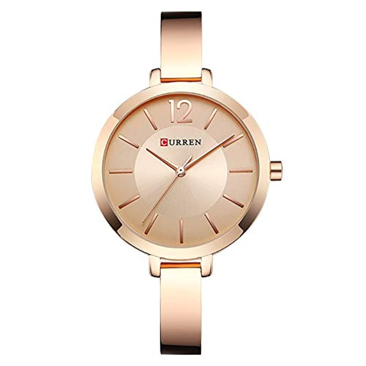 Curren 9012 Quartz Movement Round Dial Stainless Steel Strap Waterproof Women Wristwatch -Rose Gold