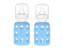 Lifefactory Glass Baby Bottle with Silicone Sleeve, 2 Pack (Blue, 4oz)