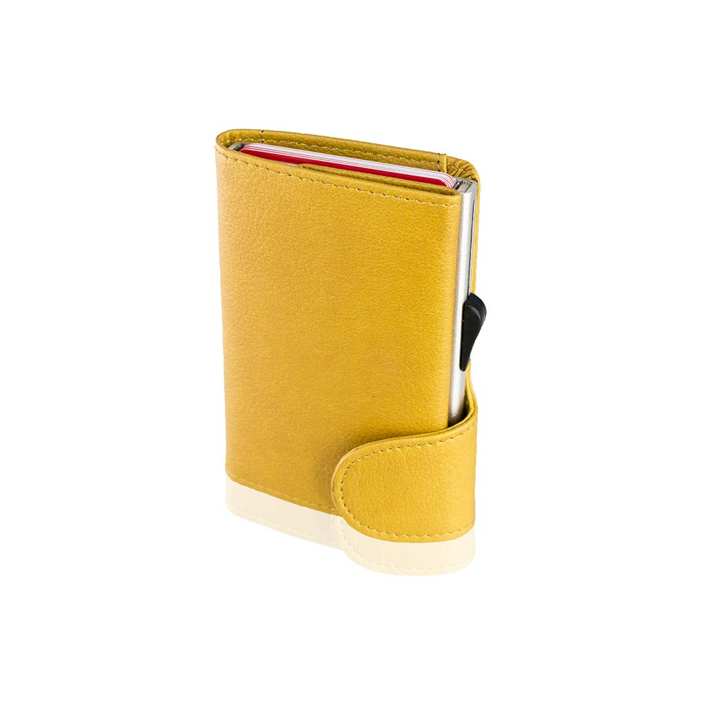 Santhome Card Holder Wallet, Mens Minimalist Slim Metal RFID NFC Blocking Contactless Card Protector Security Pop up wallet (Camel)
