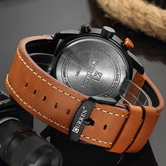 CURREN Mens Water Resistant Sport Chronograph Watches Military Multifunction Leather Quartz Wrist Watches (gold brown)