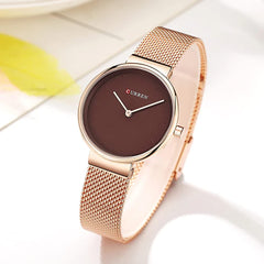 CURREN Women's Analogue Minimalist Elegant Formal Work Casual Modern Extendable Stainless Steel Mesh Adjustable Pressure Safety Brooch, Pink, M, casual