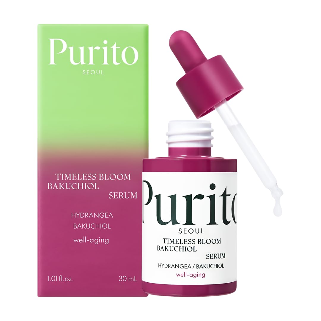 PURITO SEOUL Timeless Bloom Bakuchiol, Jeju Korean Serum for Sensitive Skin, Ampoule, Fine Line Reducing, Anti-Aging Facial Serum for Face, K-Beauty, 30ml, 1 fl oz
