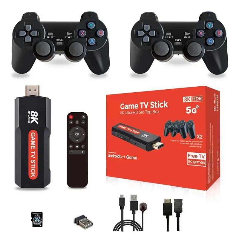 Q9 Video Game Stick | Android 5G 8K TV Box Dual System with 2.4G Dual Wireless Controllers | Retro Games Console