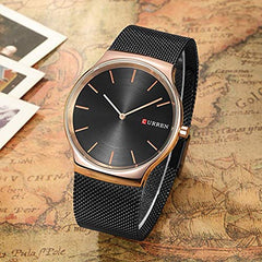 Curren 8256 Stainless-Steel Strap Round Analaog Black, Rose Gold Watch for Men