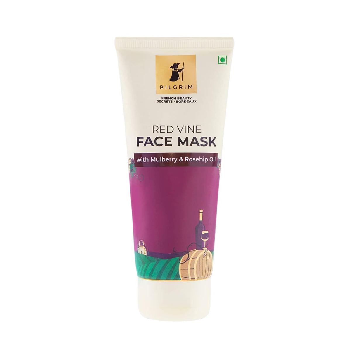 Pilgrim Anti Ageing Red Vine Face Pack & Mask Paste with Mulberry Extracts & Rosehip Oil for Glowing Skin, De-Tan, Dark Spots, Blackheads Removal, 100g