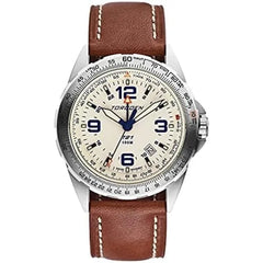 Torgoen T21 GMT Pilot Watch for Men, Swiss Quartz, Sapphire Crystal with Vintage Leather Strap