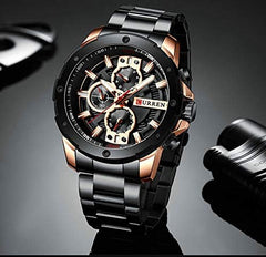 CURREN 8336 Men Fashion Stainless Steel Chronograph Watch Popular Big Dial Japan Quartz Business Wristwatch (black)