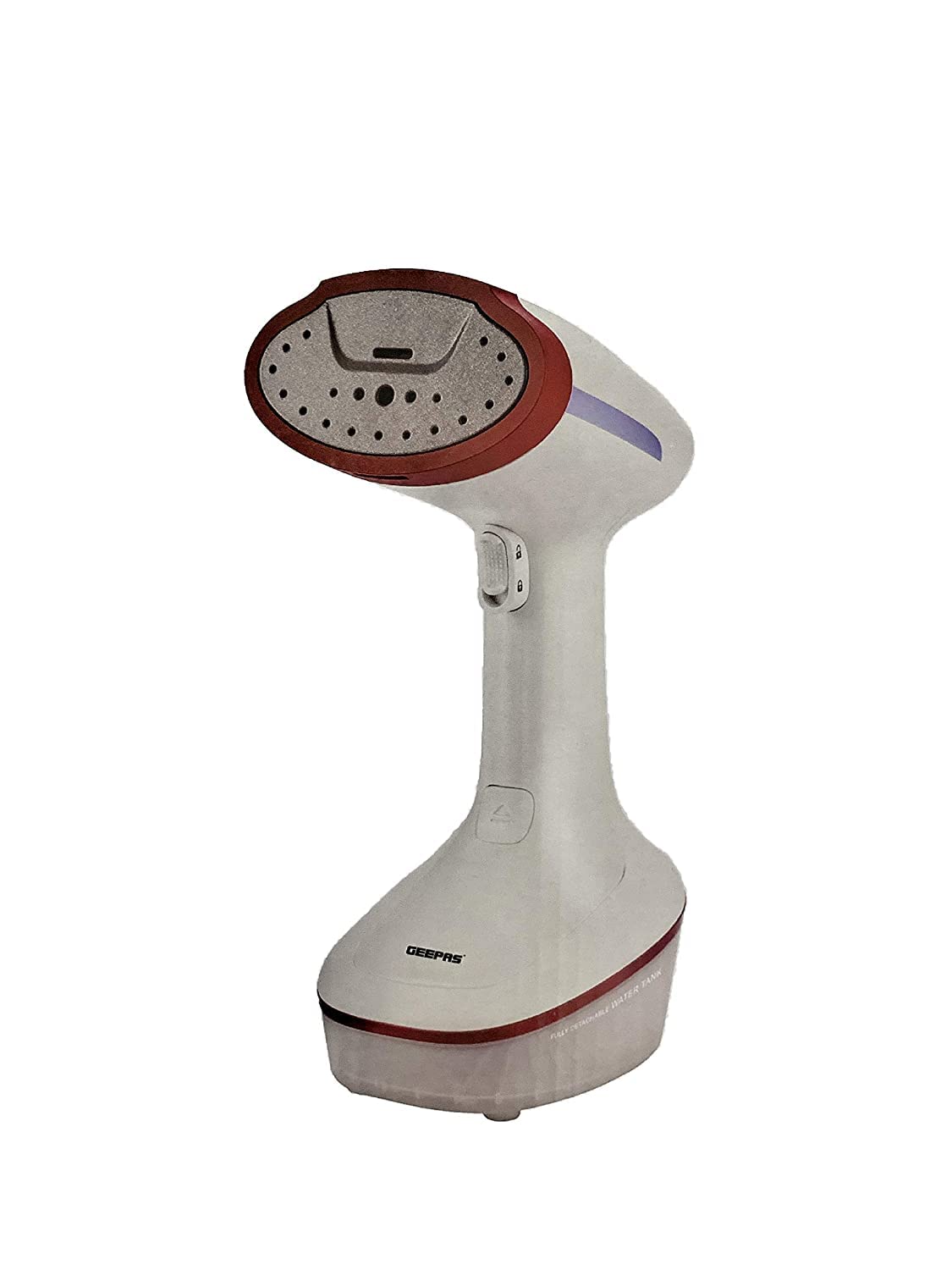 Geepas Handheld Garment Steamer- GGS25021| 1370-1630 W, Fast Heating with Auto Shut-Off| Equipped with Ceramic Head and Detachable Water Tank| White and Maroon