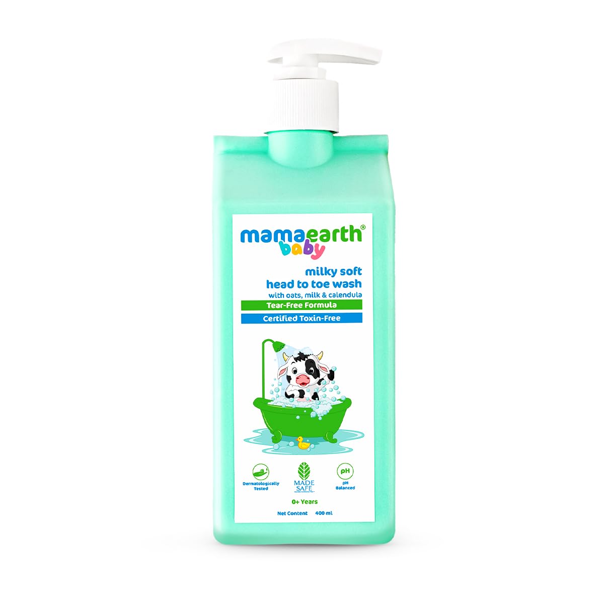 Mamaearth Milky Soft Head to Toe Wash With Oats Milk, and Calendula for Babies | 2-in-1 Tear-Free Body Wash & Shampoo | Moisturizes and Soothes Skin | 400 ml