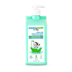 Mamaearth Milky Soft Head to Toe Wash With Oats Milk, and Calendula for Babies | 2-in-1 Tear-Free Body Wash & Shampoo | Moisturizes and Soothes Skin | 400 ml