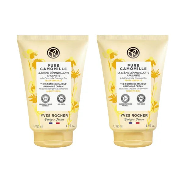 Yves Rocher Sensitive Camomille Cleansing Cream for Sensitive Skin – Set of 2, Gentle Makeup Remover for Face Eyes Lips Hydrating Cleanser 125 ml/4.2 fl.oz
