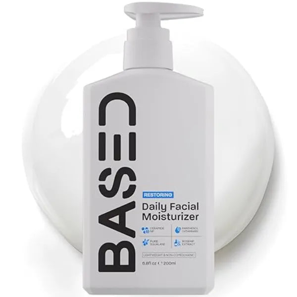 BASED Men's Daily Face Moisturizer Daily Facial Moisturizer with Squalane & Rosehip Oil Helps Strengthen Skin Barrier All Skin Types 6.8 Fl Oz Pack of 1