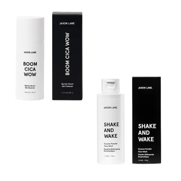 JAXON LANE Shake And Wake Exfoliating Powder Face Wash & Boom Cica Wow Barrier Boost Gel Cleanser