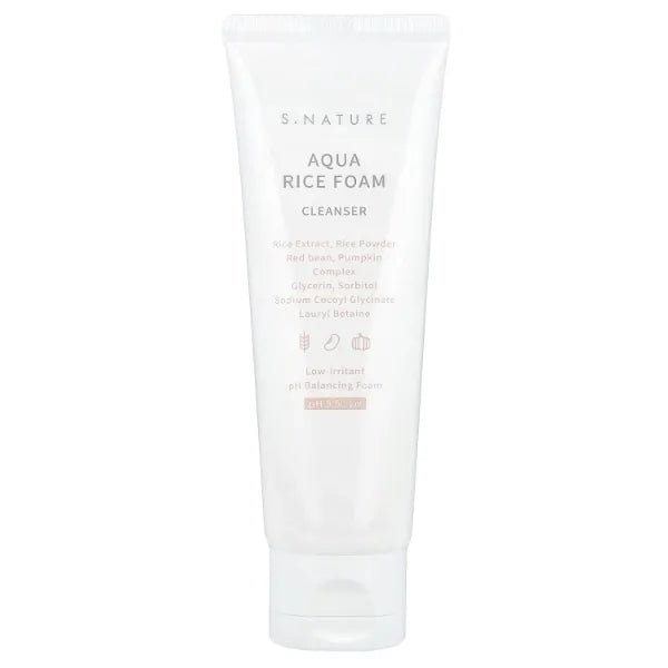 S.NATURE Aqua Rice Foam Cleanser | Facial Cleanser with Rice Extract and Rice Powder for Mild Cleansing, Glycerin, Vegan Face Wash, Korean Skincare | 80ml 2.7 Fl Oz