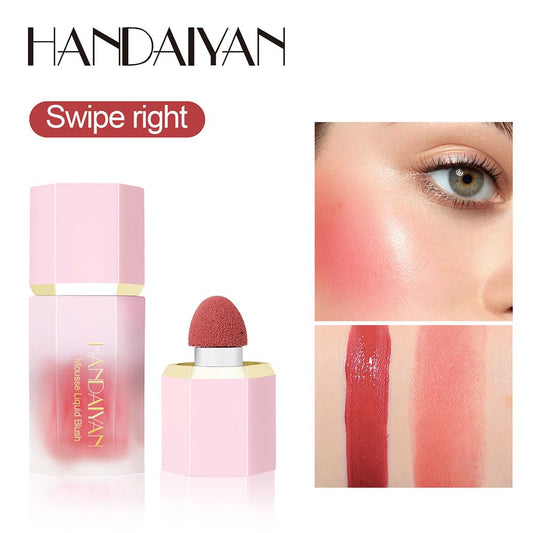 Mousse Liquid Blush For Cheeks Cream Face Blusher Stick with Sponge Palette Bronzer Highlighter Shape Contour Moisturizing And Breathable Matte Finish Long-wearing Waterproof For Women Makeup 04#