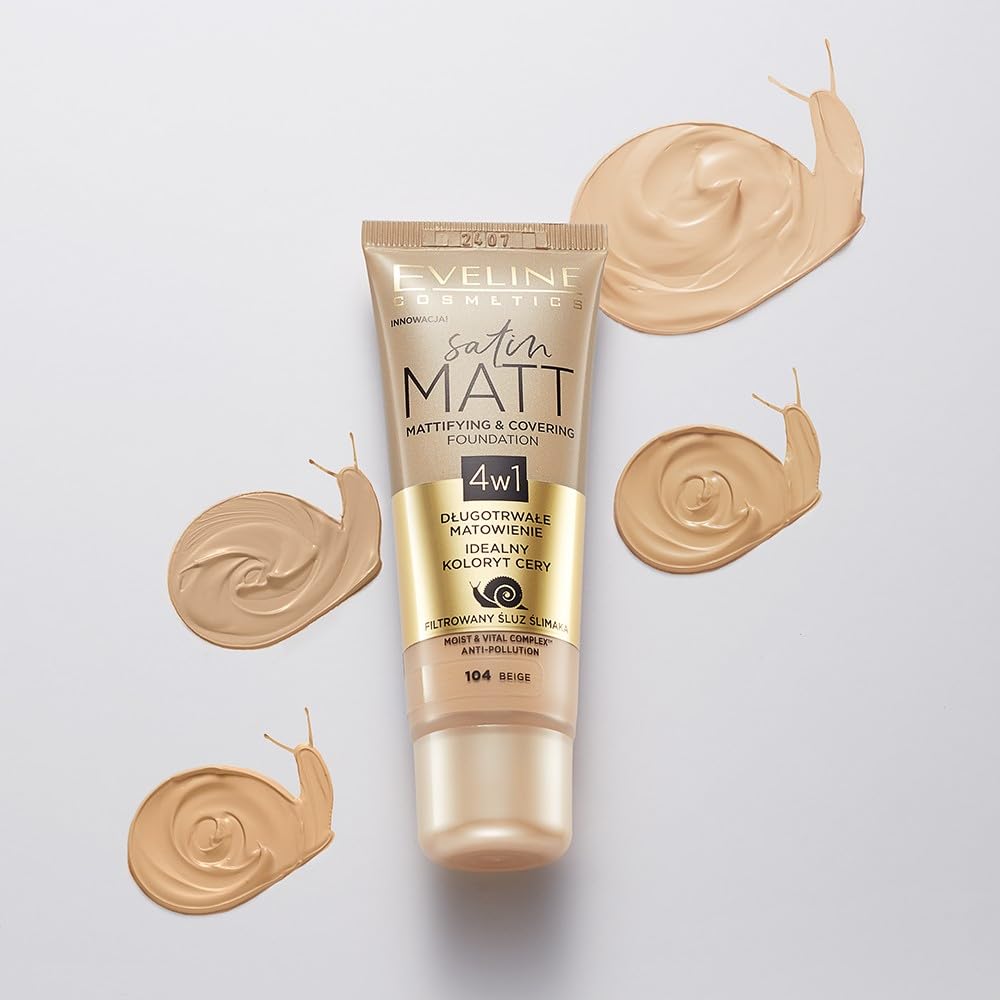 Eveline Cosmetics Satin Matt Foundation | For Mattifying & Full Coverage | Skin Smoothing & Minimize Pore Look | 103 Natural | 30 Ml