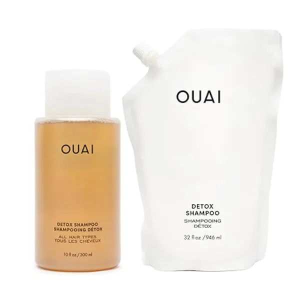 OUAI Detox Shampoo + Refill Clarifying Shampoo for Build Up, Oil, Product & Hard Water Apple Cider Vinegar & Keratin for Clean, Refreshed Hair Sulfate Free Hair Care 2 Count, 10 Oz/32 Oz