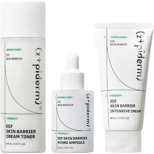 Zipiderm EGF Skin Barrier Repair Set – Korean Toner+Ampoule+Cream for Sensitive, Damaged & Acne-Prone Skin with EGF & PDRN for Hydrating, Soothing & Strengthening | Barrier Repair K-Beauty Routine