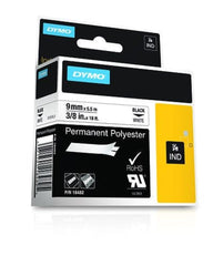 DYMO Rhino Industrial Permanent Polyester Labels 3/8" Black Print on White Tape