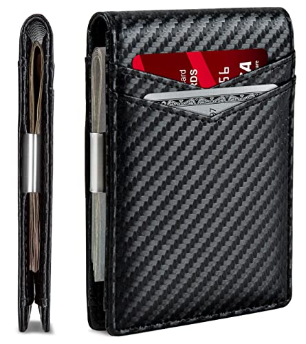 Excefore Slim Wallets for Men with Money Clip RFID Blocking Bifold Credit Card Holder for Men Minimalist Wallet with Gift Box (Black)