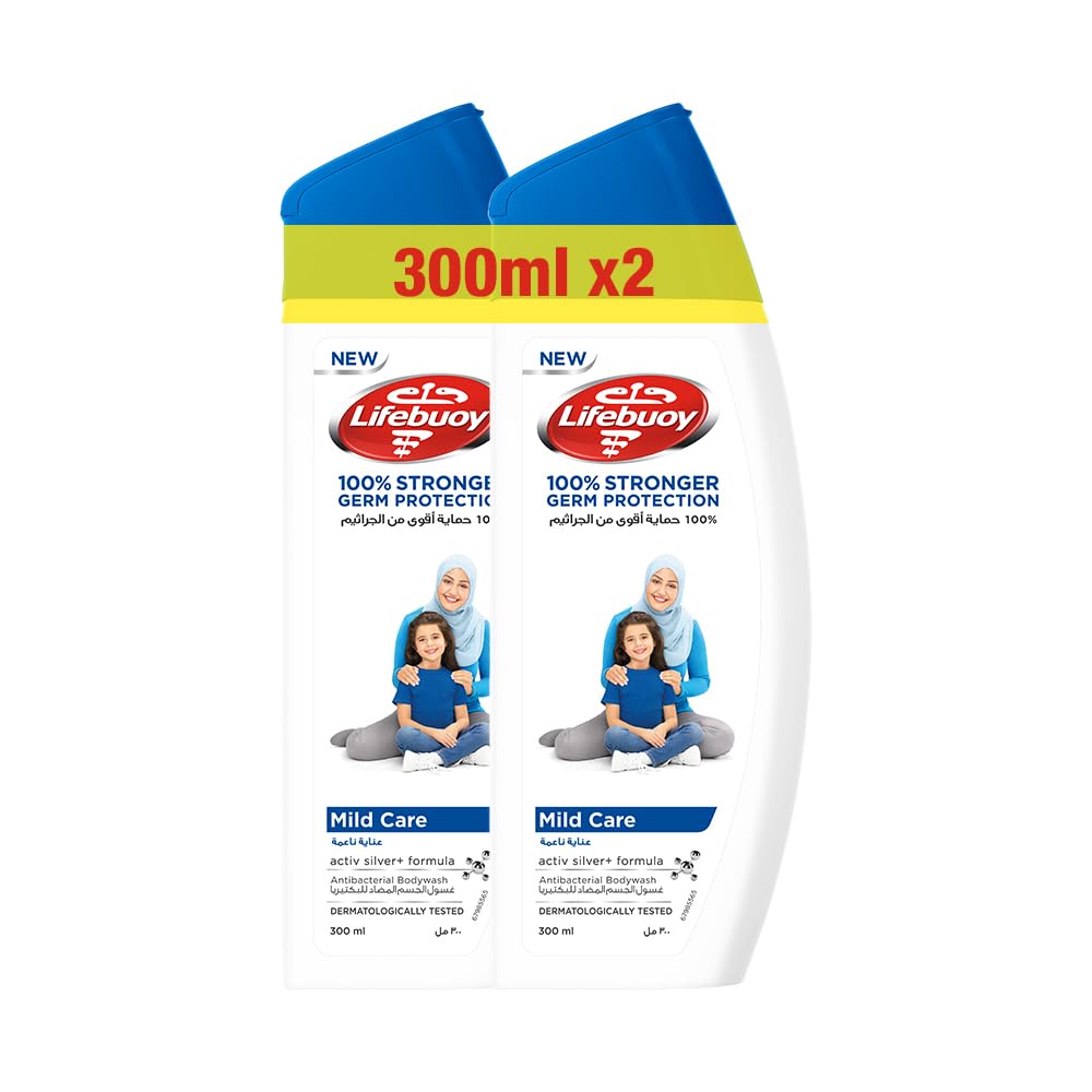 LIFEBUOY Antibacterial Body Wash, Mild Care, for 100% stronger germ protection* & hygiene, 300ml x 2