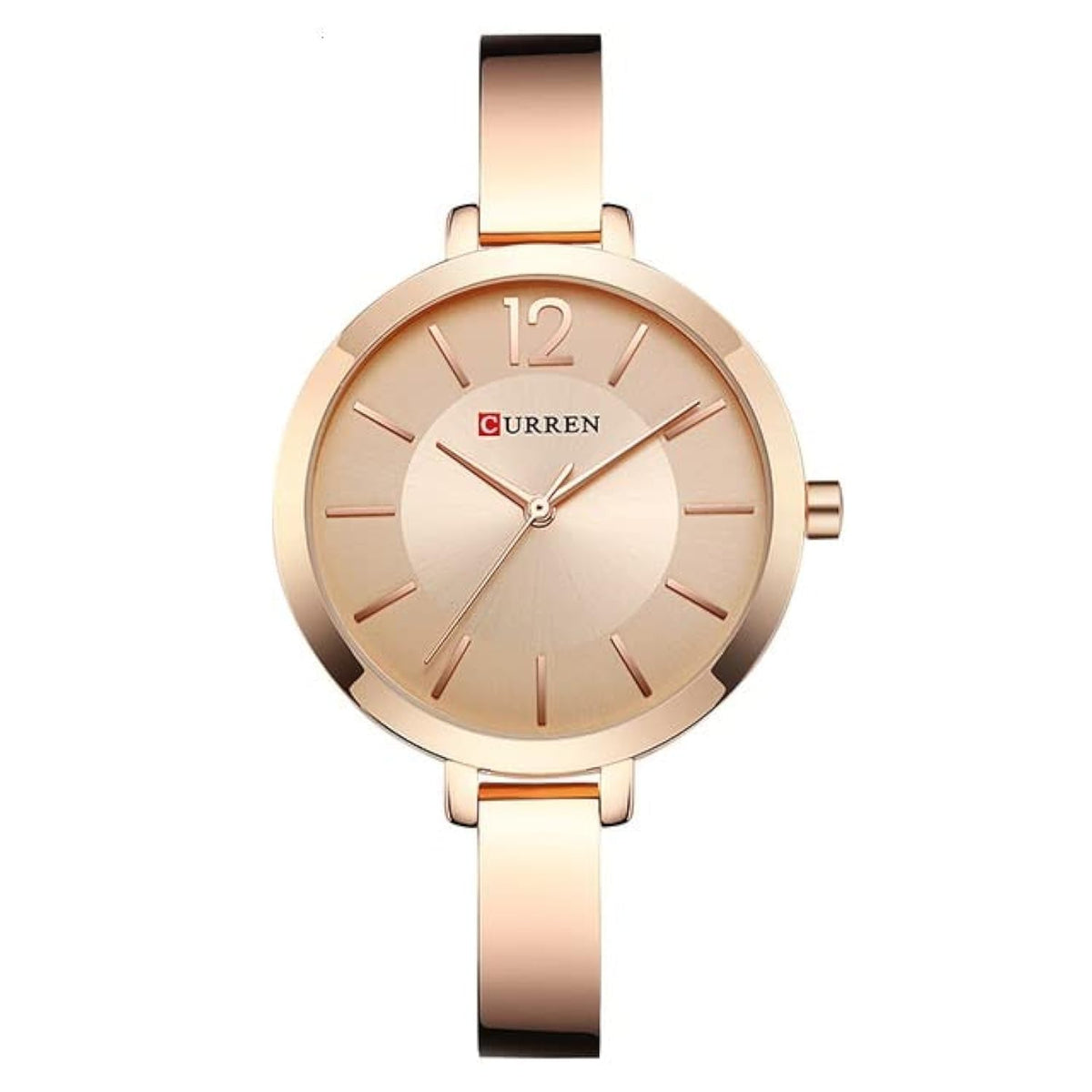 CURREN Ladies Analog Watch Rose Gold Stainless Steel Case Rose Gold Dial Rose Gold Stainless Steel Bracelet