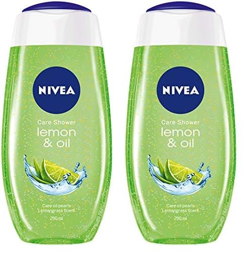 NIVEA Shower Gel Body Wash, Lemongrass & Oil Caring Oil Pearls Lemongrass Scent, 250ml (Pack of 2)