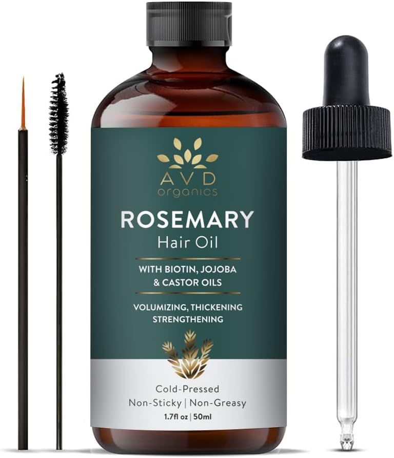 AVD Organics Rosemary Hair Oil with Biotin for Hair Strengthening Nourishing and Volumizing Formula with Jojoba and Castor Oil | Non GMO Verified 50ML