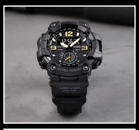 SKMEI Men's Digital Sports Watch, Military Waterproof Watches LED Screen Large Face Stopwatch Alarm Wristwatch - Black