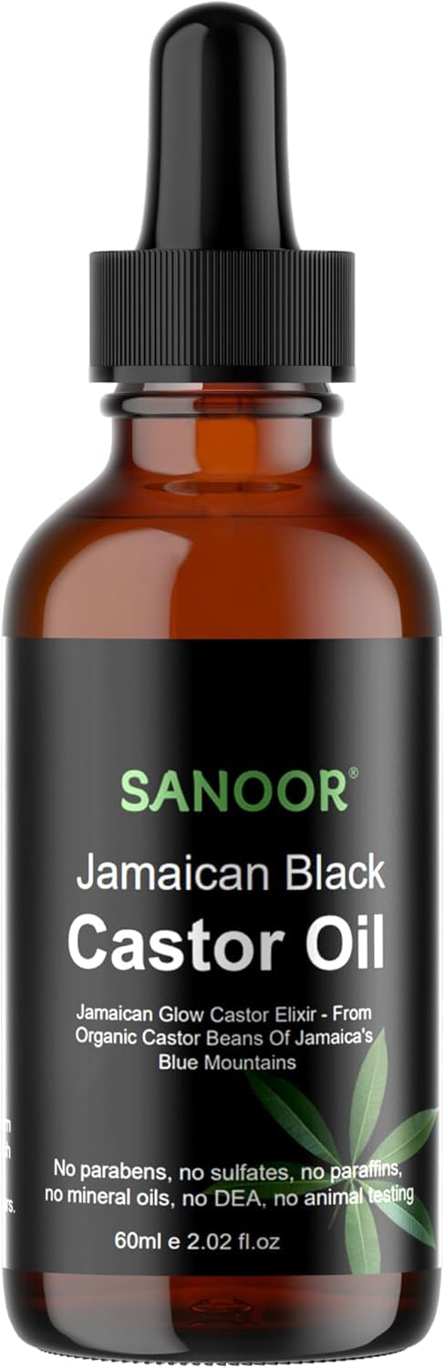 SANOOR Jamaican Glow Castor Elixir Oil | 100% Pure (2.02oz)| Infused with Nutrients Pure Hair Butter | Cold-pressed | FDA APPROVED | 60ml