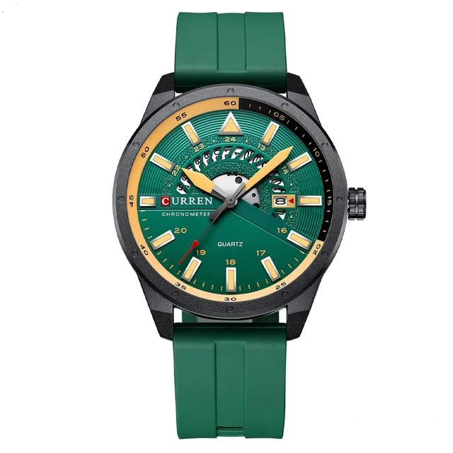 Top Brand Curren 8421 Man Quartz Watch Breathable Rubber Strap Date Display Sport Watches - GREEN