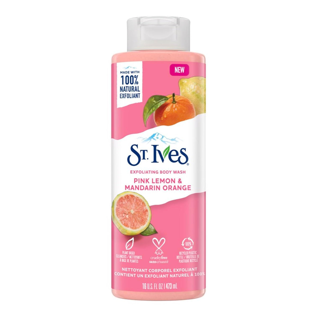 St. Ives Exfoliating Pink Lemon & Mandarin Orange Body Wash| 100% Natural Exfoliants| Organic & Gentle Shower Gel for Smooth & Clear Skin| Paraben-Free & Cruelty-Free| Dermatologically Tested| 473ml