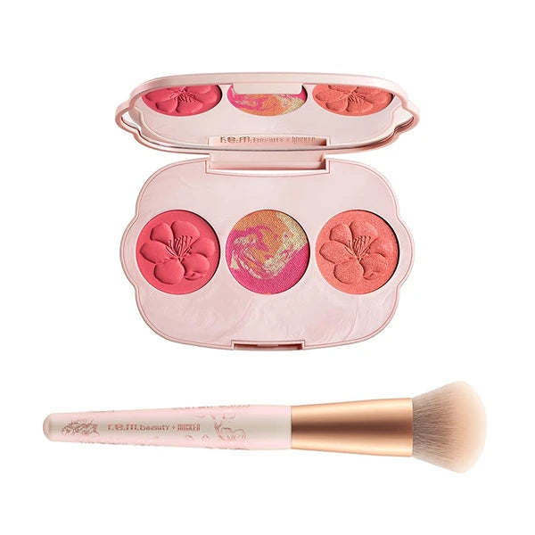 r.e.m. beauty Wicked: For Good | Cherry Blossom Blush Palette & Brush Set | Warm Coral 3-Shade Creamy, Blendable Blush + Soft Plush Brush | Buildable, Blendable, Smooth Finish Makeup Kit