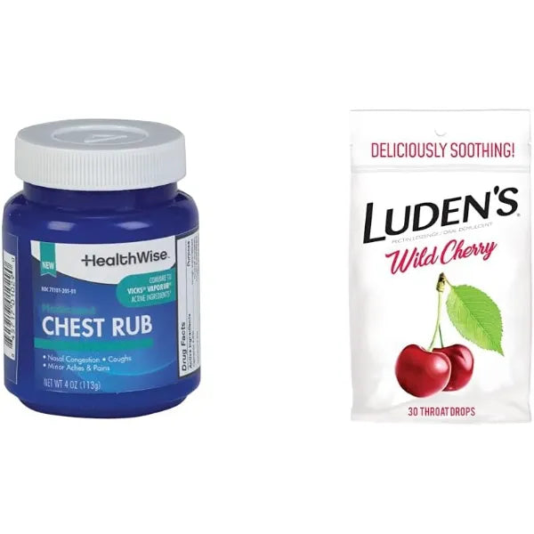 HealthWise Medicated Chest Rub, Luden's Wild Cherry Sore Throat Drops | 4 oz Chest Rub, 30 Count Drops