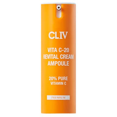CLIV Vita C-20 Revital Cream Ampoule – Korean Skincare Moisturizer with 20% Pure Vitamin C, Vitamin E & Hyaluronic Acid – Nourishing Facial Serum – 0.5 fl oz (15ml)