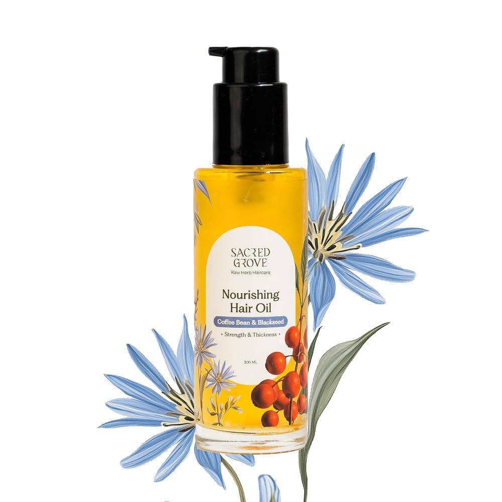 Sacred Grove Nourishing Hair Oil with Blackseed & Coffee Bean Oil | Non-Sticky Herbal Hair Oil For Dry Itchy Scalp Suited for Men, Women & Children - 100 ml