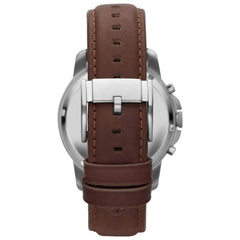 Fossil mens quartz watch, black chronograph display and leather strap - fs4813ie , brown