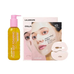LALARECIPE Yuzu Self-Foaming 3-in-1 Facial Cleanser + Collagen Melting Hydrogel Night Mask