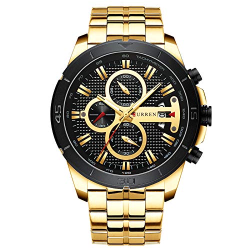 CURREN 8337 Mens Stainless Steel Waterproof Watches Business Quartz Auto Date Chronograph Calendar Wristwatch - gold