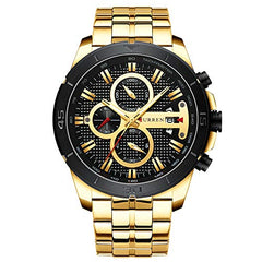 CURREN 8337 Mens Stainless Steel Waterproof Watches Business Quartz Auto Date Chronograph Calendar Wristwatch - gold