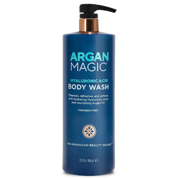 Argan Magic Hyaluronic Acid Body Wash Cleanses, Refreshes & Softens with Hydrating Hyaluronic Acid and Nourishing Argan Oil, Paraben Free, 32 Fl Oz