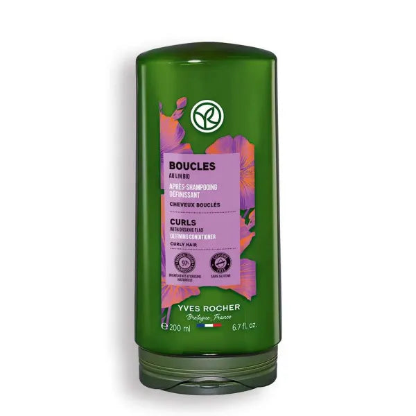 Yves Rocher Curls Conditioner with Organic Flax Extract Sulfate-Free Defines and Nourishes Curly Hair - 200 ml./6.7 fl.oz.