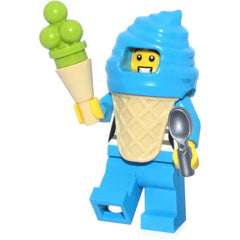LEGO City Town Minifigure - Boy in Blue Ice Cream Suit (with Ice Cream Cone and Spoon) Very Cute