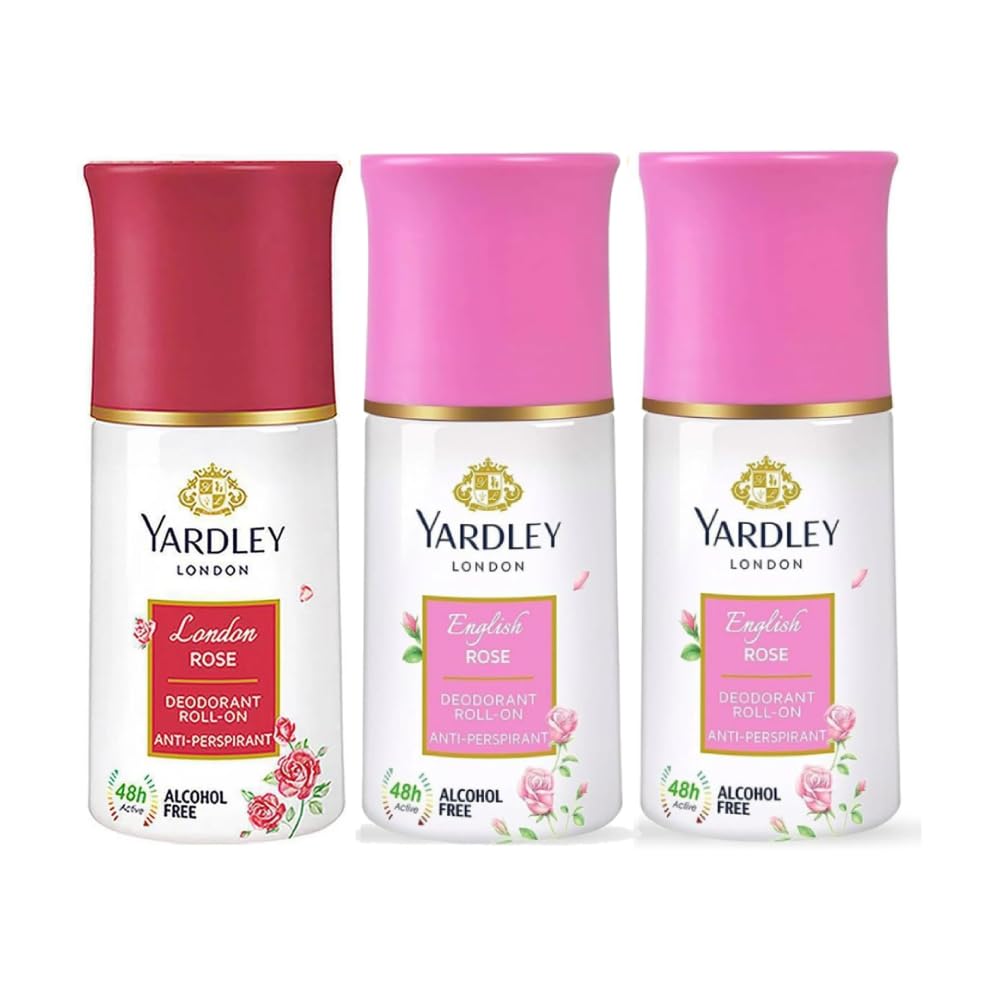 Yardley English Blossom & English Rose Roll On Combo - 50ml(Pack of 3) | | Floral Fresh Fragrance | Reduce Wrinkles, Lighten Skin Tone