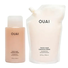 OUAI Thick Shampoo + Refill Moisturizing Shampoo with Keratin, Marshmallow Root, Shea Butter & Avocado Oil for Thick Hair Strengthens & Hydrates Sulfate Free 2 Count, 10 Oz/32 Oz