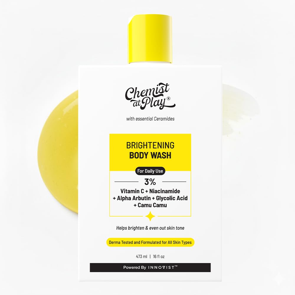 Chemist at Play Brightening Body Wash |Vitamin C Bodywash for Glowing Skin|Fades Dark Spots|Evens out Skin Tone|Alpha Arbutin|30X Vitamin C with Camu Camu |SLS & Paraben Free | For Women & Men | 473mL