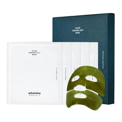 Whamisa Organic Algae Kelp Facial Sheet Mask, De-Puffing, Deep Hydration, Soothing, Moisturizing, Postbiotics, Fermentation, Korean Skin Care (5 PCS/Pack)