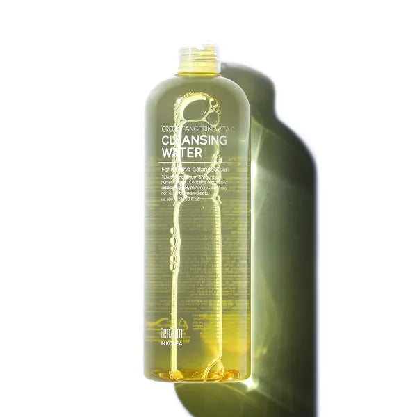 Tenzero Green Tangerine Vita C Cleansing Water 16.7 fl.oz (500ml), Hydrating & Brightening, Facial Water Cleansing & Makeup Removal, No Rinse Needed, For All Skin Types, Korean Makeup Remover
